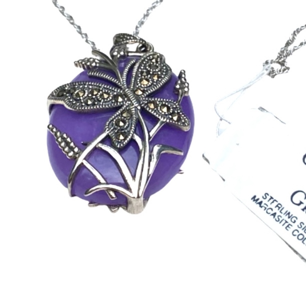 Genevieve & Grace Sterling Silver Marcasite & Lavender Jade Necklace - Picture 4 of 6